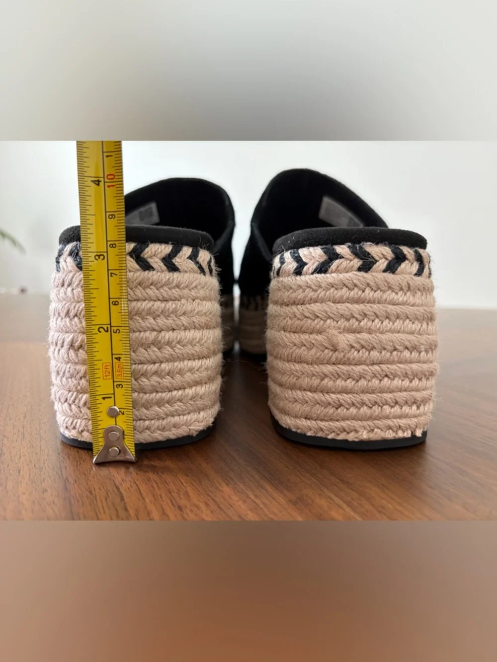TOMS Black Suede Espadrille Platform Mule Sandals Womens US 8.5 Chunky Slides